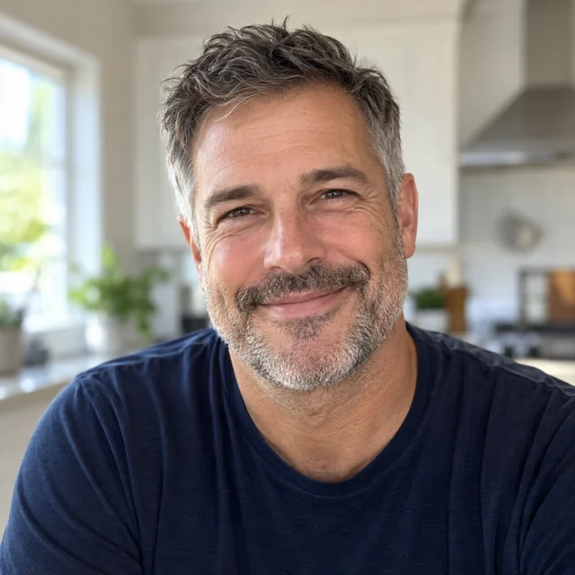 Illustrative parent creator smiling at home
